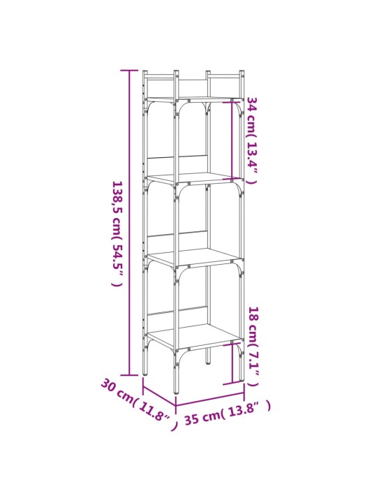 Kirjahylly 4 tasoa ruskea tammi 35x30x138,5 cm tekninen puu