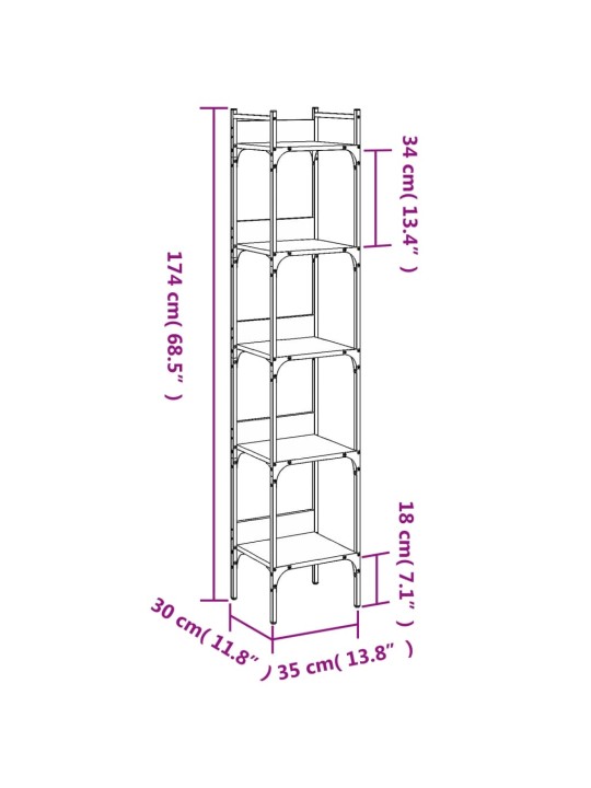 Kirjahylly 5 tasoa savutammi 35x30x174 cm tekninen puu