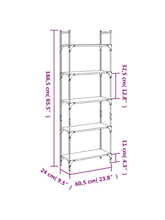 Kirjahylly 5 tasoa savutammi 60,5x24x166,5 cm tekninen puu