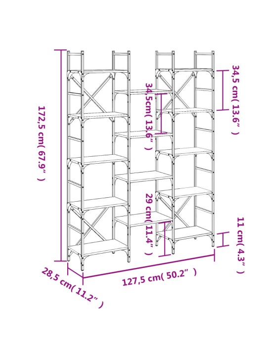 Kirjahylly musta 127,5x28,5x172,5 cm tekninen puu