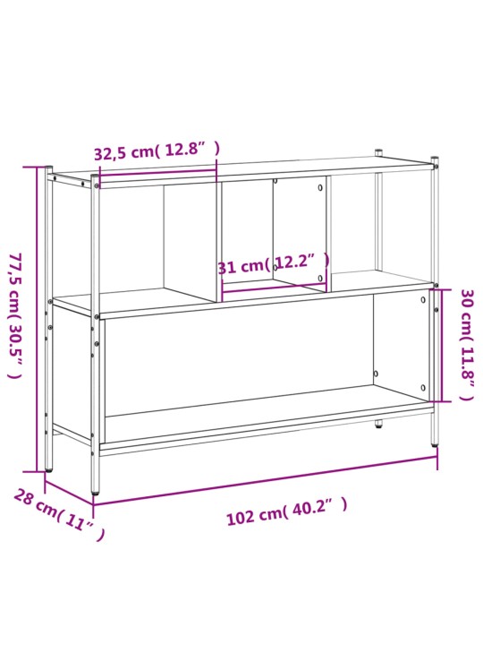 Kirjahylly musta 102x28x77,5 cm tekninen puu