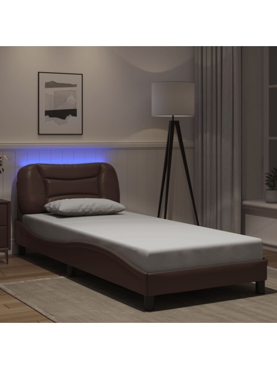 Sängynrunko led-valoilla ruskea 80x200 cm keinonahka