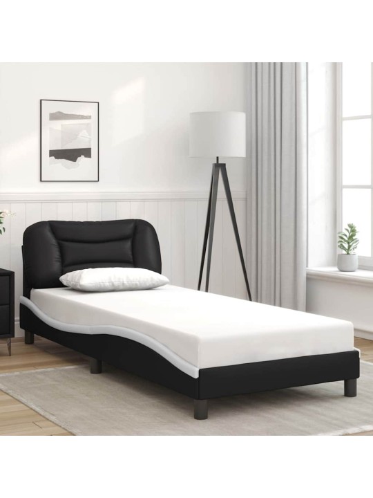 Sängynrunko led-valoilla musta/valkoinen 80x200 cm keinonahka