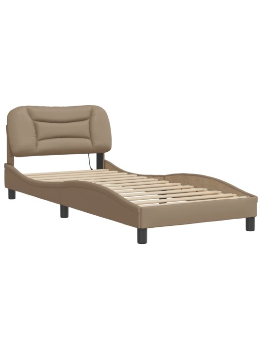 Sängynrunko led-valoilla cappuccino 90x190 cm keinonahka