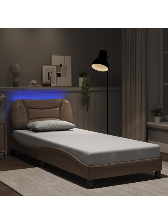 Sängynrunko led-valoilla cappuccino 90x190 cm keinonahka