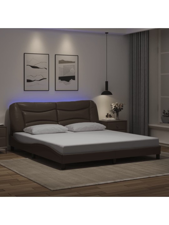 Sängynrunko led-valoilla ruskea 180x200 cm keinonahka