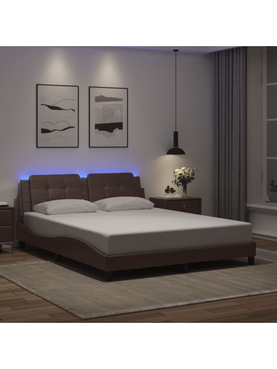 Sängynrunko led-valoilla ruskea 160x200 cm keinonahka