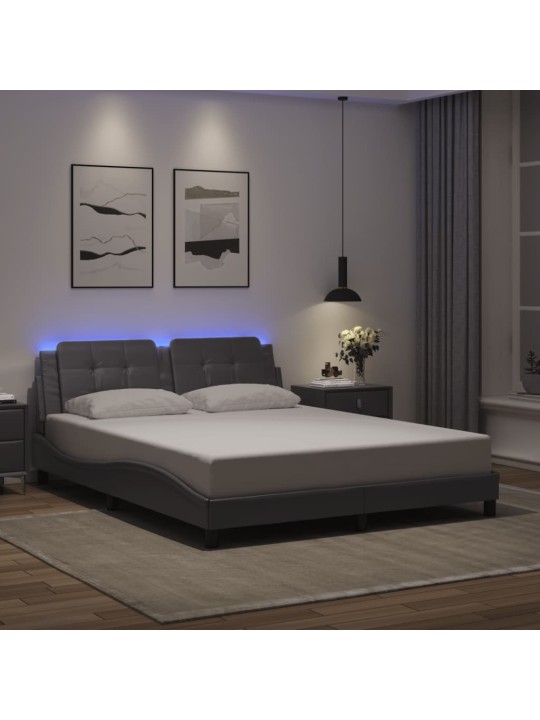 Sängynrunko led-valoilla harmaa 160x200 cm keinonahka