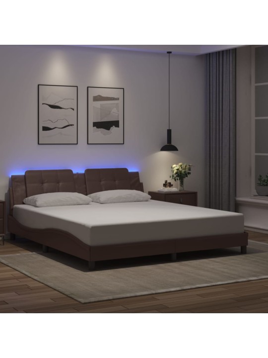 Sängynrunko led-valoilla ruskea 180x200 cm keinonahka