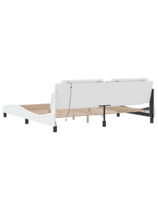 Sängynrunko led-valoilla valkoinen 200x200 cm keinonahka