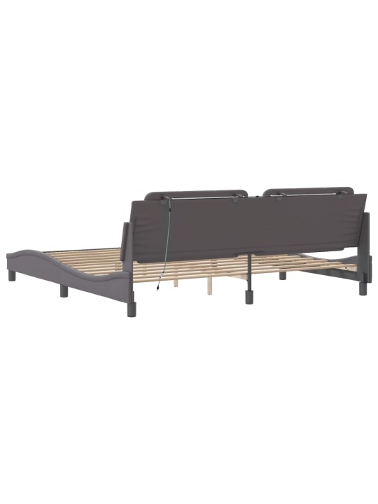 Sängynrunko led-valoilla harmaa 200x200 cm keinonahka