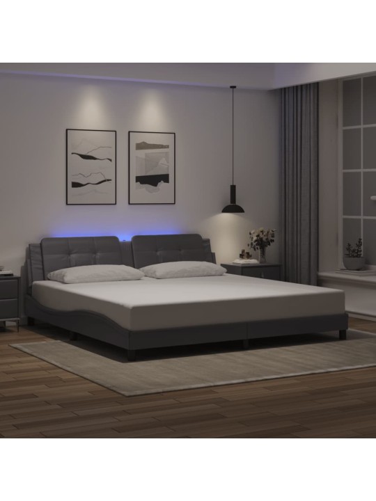 Sängynrunko led-valoilla harmaa 200x200 cm keinonahka