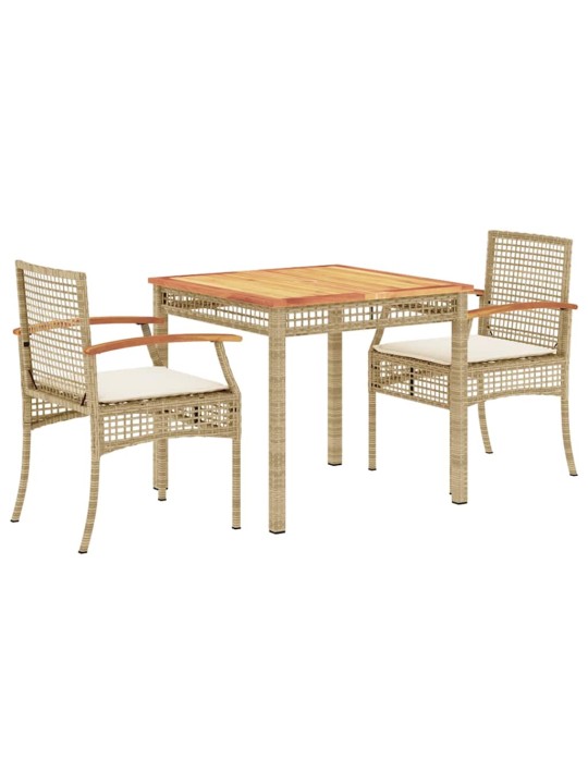 3-osainen ulkoruokailuryhmä tyynyillä beige polyrottinki