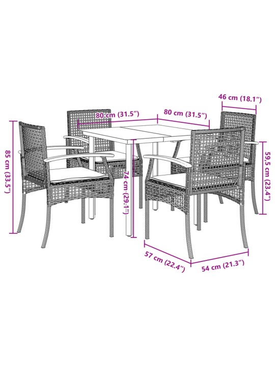 5-osainen ulkoruokailuryhmä tyynyillä beige polyrottinki