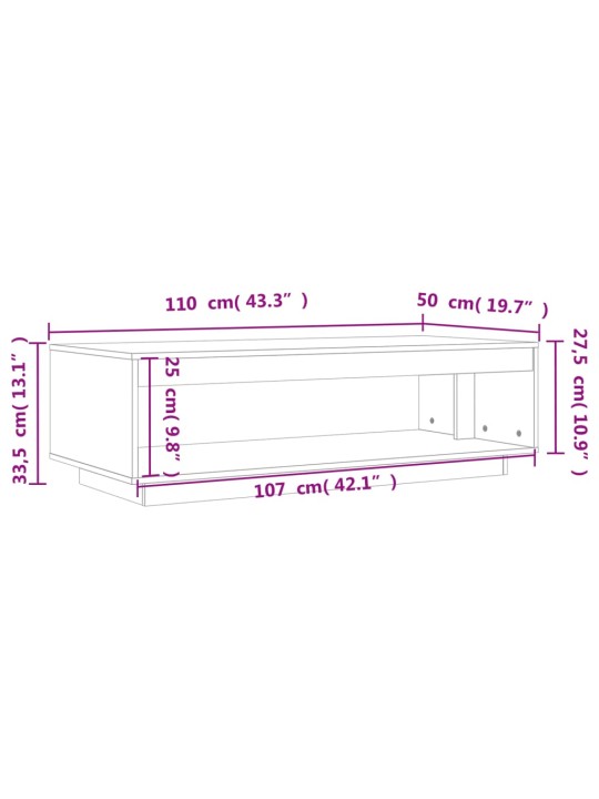 Sohvapöytä vahanruskea 110x50x33,5 cm täysi mänty