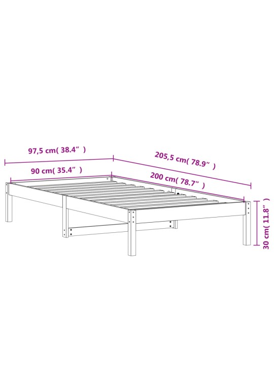 Vuodesohva ilman patjaa vahanruskea 90x200 cm täysi mänty