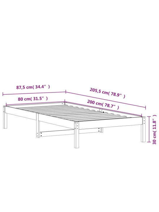 Vuodesohva ilman patjaa vahanruskea 80x200 cm täysi mänty