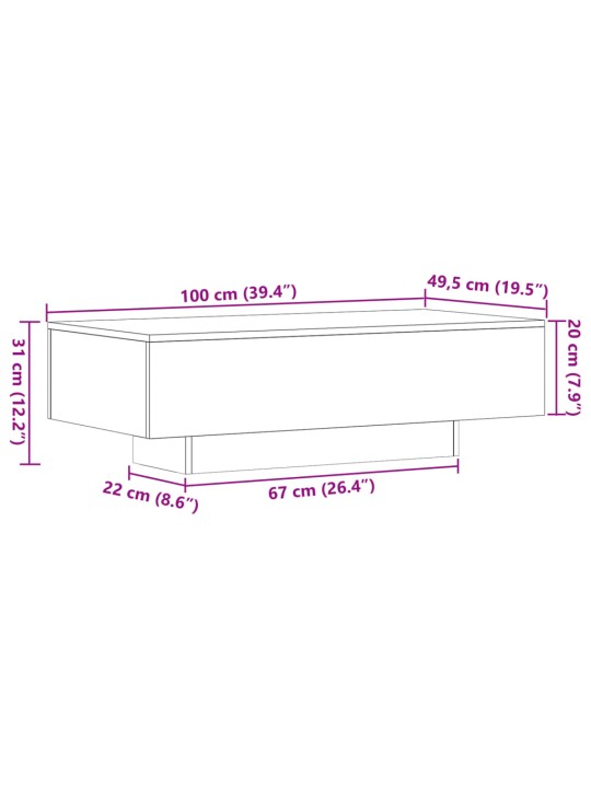 Sohvapöytä Sonoma-tammi 100x49,5x31 cm tekninen puu