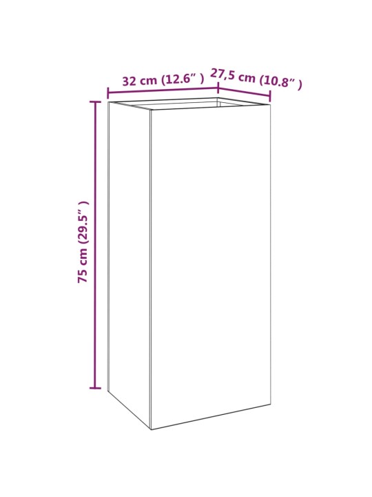 Kukkalaatikko musta 32x27,5x75 cm kylmävalssattu teräs