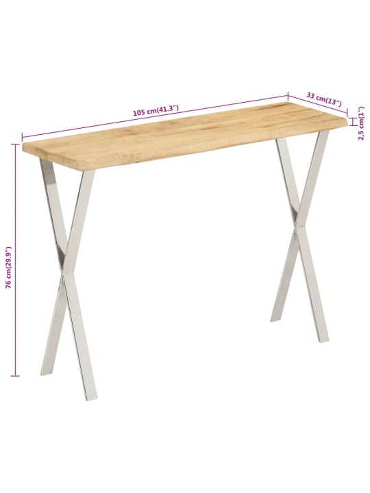 Konsolipöytä elävillä reunoilla 105x33x76 cm täysi mangopuu