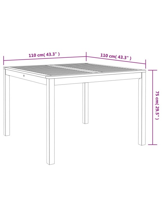 Ulkoruokapöytä 110x110x75 cm täysi akasiapuu