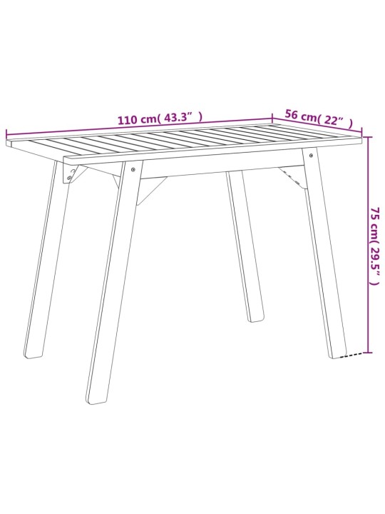 Ulkoruokapöytä 110x56x75 cm täysi akasiapuu