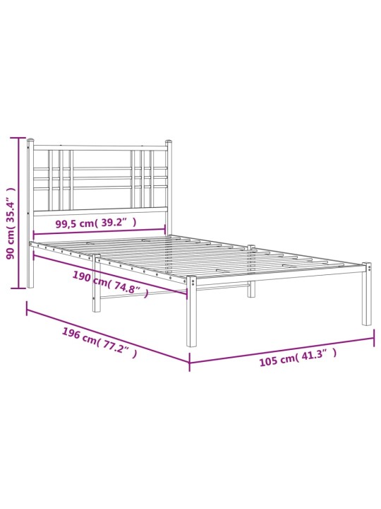 Metallinen sängynrunko päädyllä musta 100x190 cm
