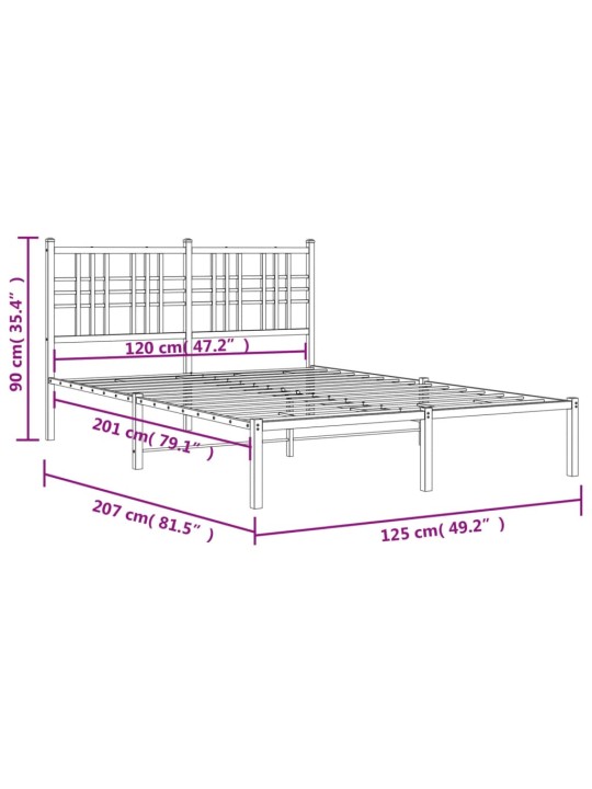 Metallinen sängynrunko päädyllä musta 120x200 cm