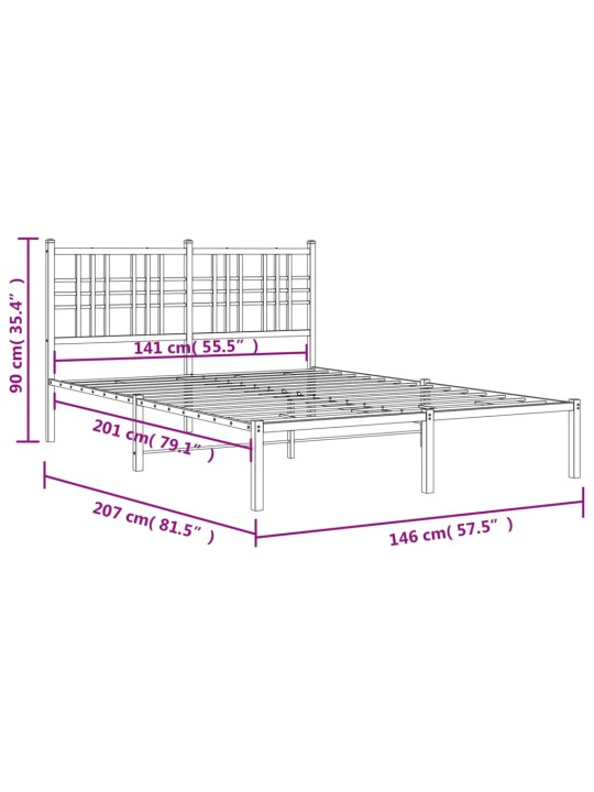 Metallinen sängynrunko päädyllä musta 140x200 cm