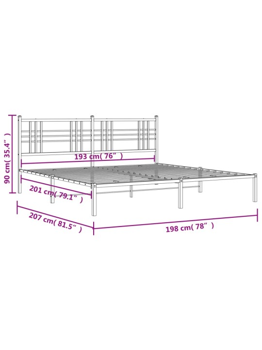 Metallinen sängynrunko päädyllä musta 193x203 cm