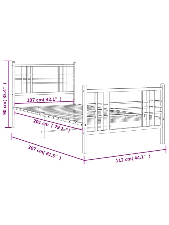 Metallinen sängynrunko päädyillä musta 107x203 cm