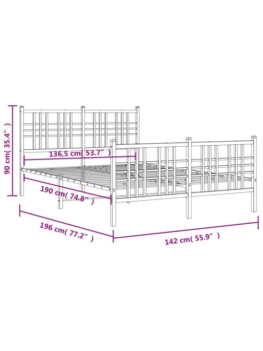 Metallinen sängynrunko päädyillä musta 137x190 cm