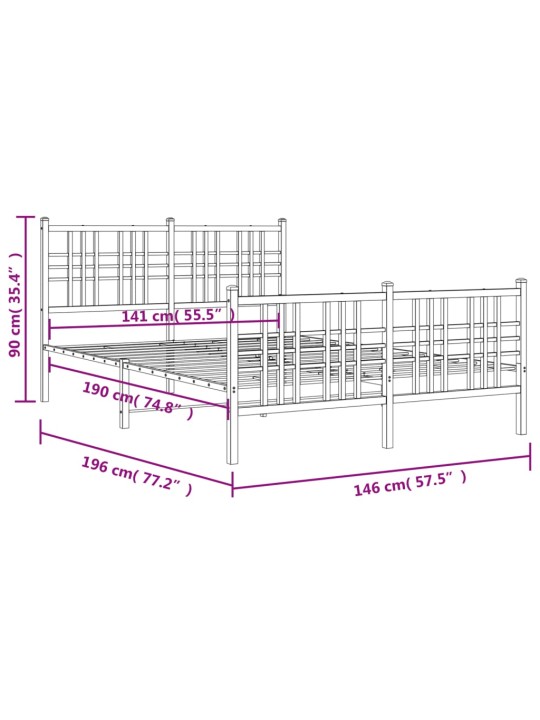 Metallinen sängynrunko päädyillä musta 140x190 cm