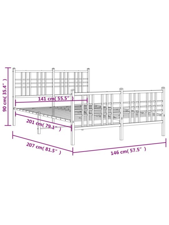 Metallinen sängynrunko päädyillä musta 140x200 cm