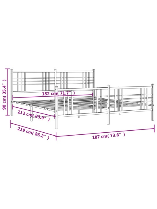 Metallinen sängynrunko päädyillä musta 183x213 cm