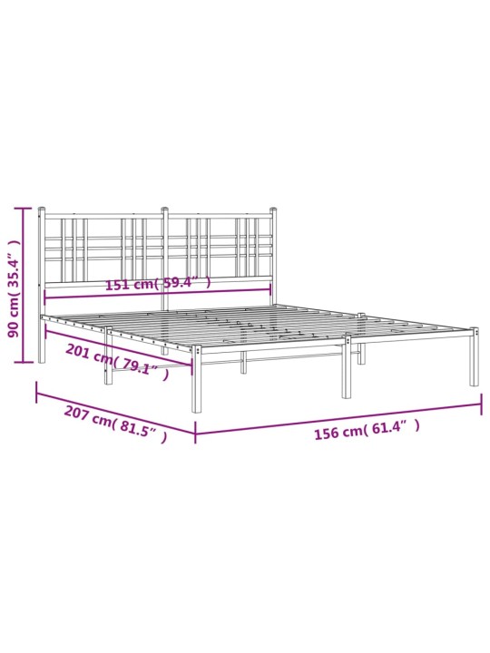 Metallinen sängynrunko päädyllä valkoinen 150x200 cm