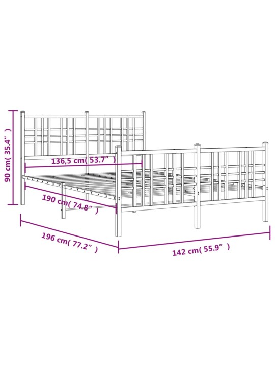 Metallinen sängynrunko päädyillä valkoinen 137x190 cm