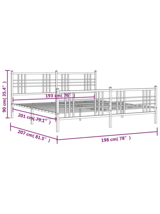 Metallinen sängynrunko päädyillä valkoinen 193x203 cm