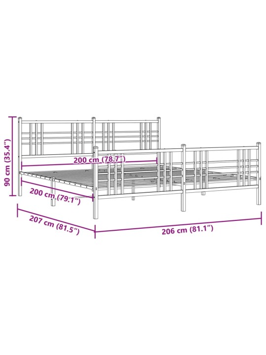 Metallinen sängynrunko päädyillä valkoinen 200x200 cm