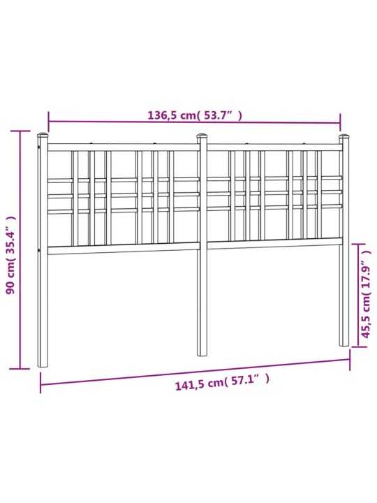 Metallinen sängynpääty valkoinen 137 cm