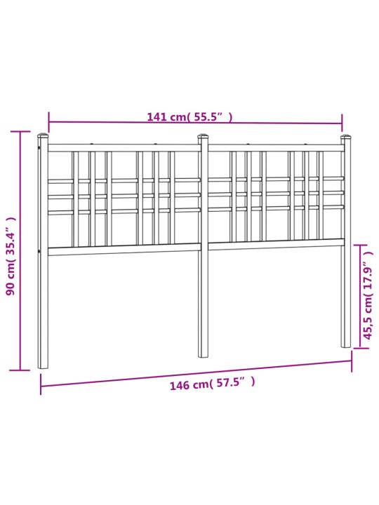 Metallinen sängynpääty valkoinen 140 cm