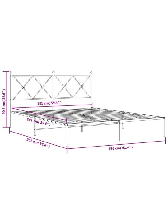 Metallinen sängynrunko päädyllä musta 150x200 cm