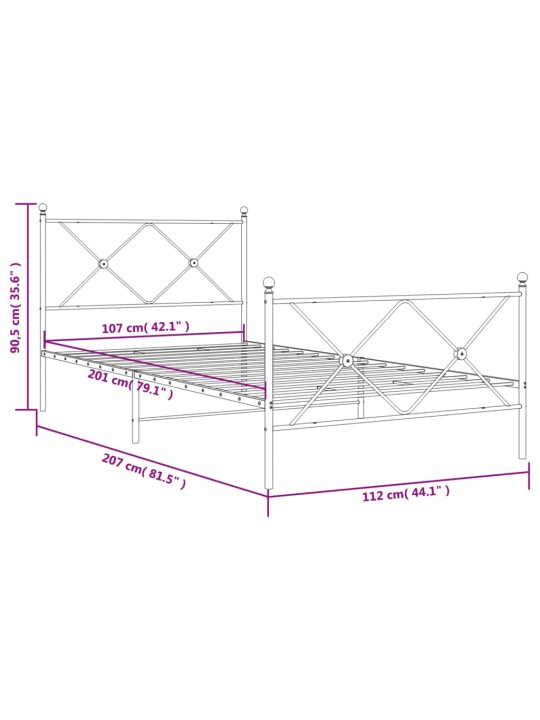 Metallinen sängynrunko päädyillä musta 107x203 cm