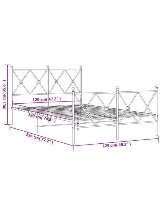 Metallinen sängynrunko päädyillä musta 120x190 cm