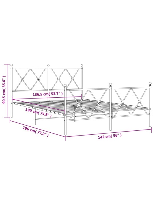 Metallinen sängynrunko päädyillä musta 137x190 cm