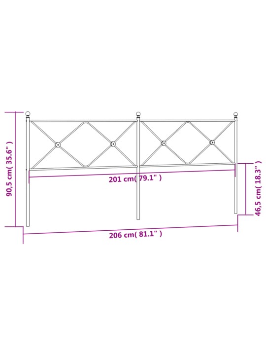 Metallinen sängynpääty musta 200 cm