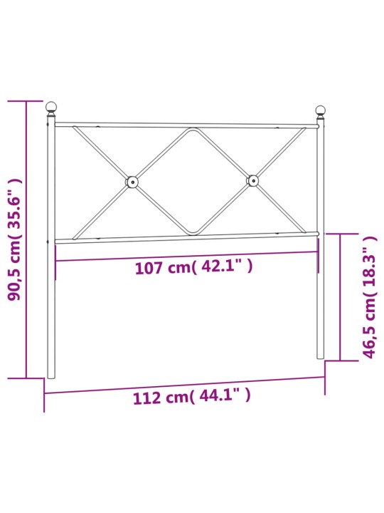 Metallinen sängynpääty valkoinen 107 cm