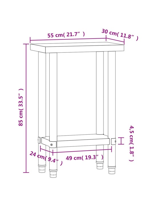 Keittiön työpöytä 55x30x85 cm ruostumaton teräs