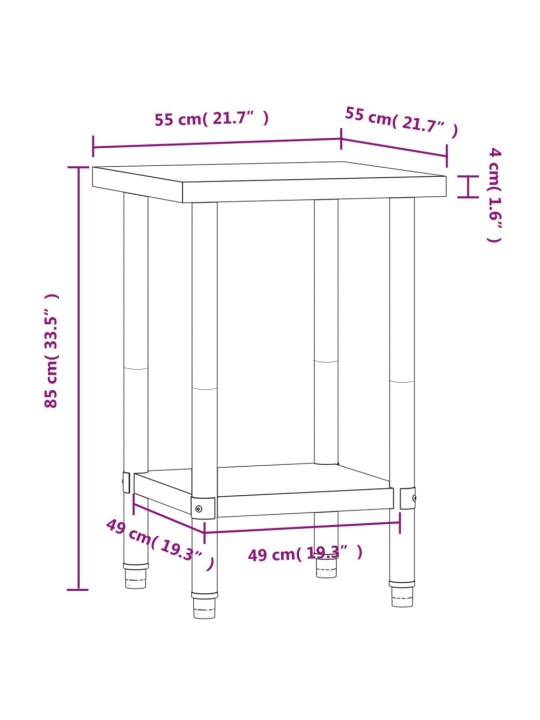 Keittiön työpöytä 55x55x85 cm ruostumaton teräs