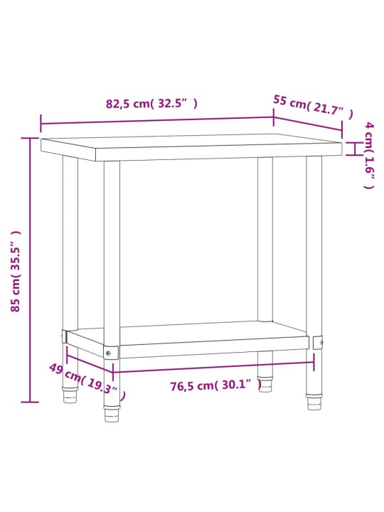Keittiön työpöytä 82,5x55x85 cm ruostumaton teräs
